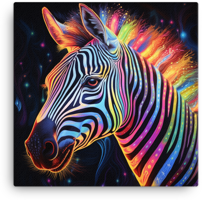 Vibrant Cosmic Zebra Portrait Canvas
