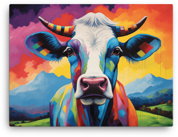 Vibrant Horizon Cow Canvas Wall Art