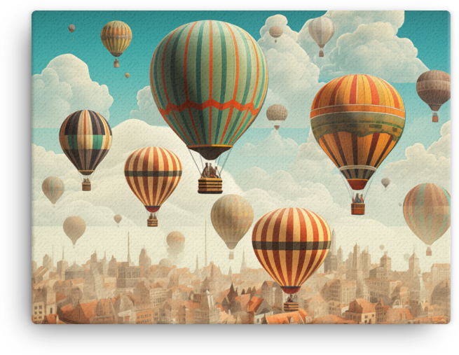 Vintage Balloons Over Old Town Rooftops Canvas