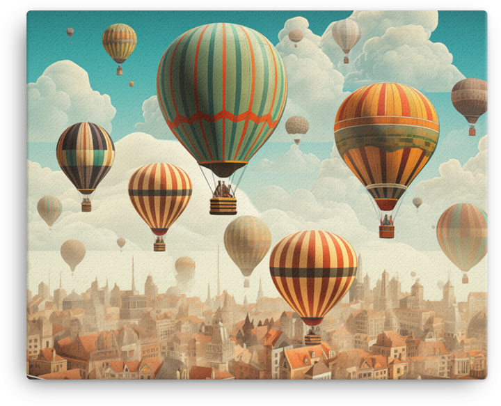 Vintage Balloons Over Old Town Rooftops Canvas