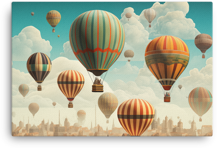 Vintage Balloons Over Old Town Rooftops Canvas