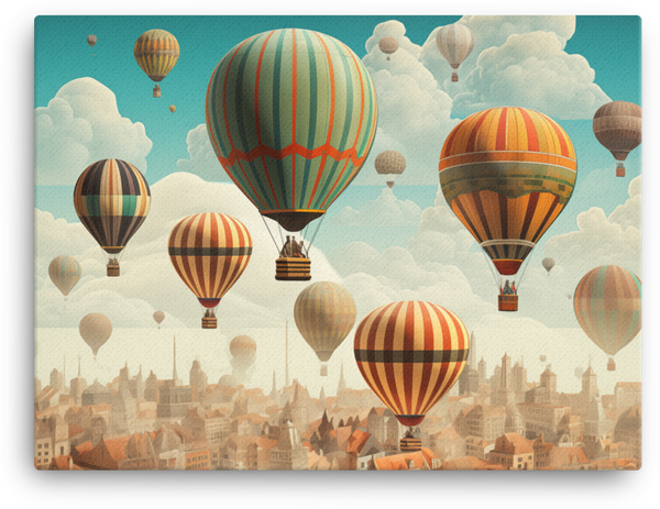 Vintage Balloons Over Old Town Rooftops Canvas