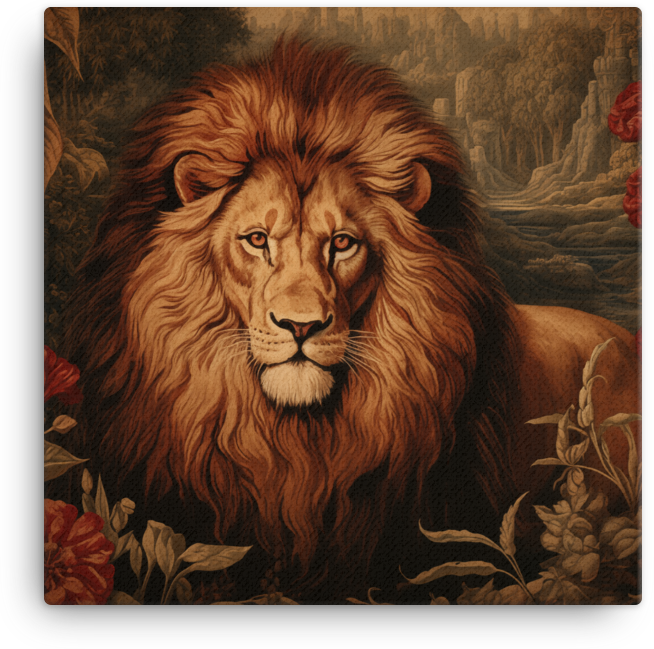 Vintage Floral Lion Elegance Canvas Wall Art