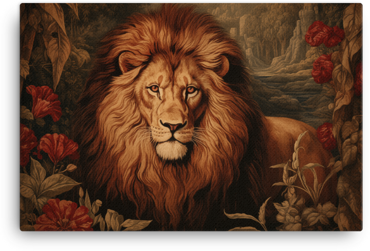 Vintage Floral Lion Elegance Canvas Wall Art
