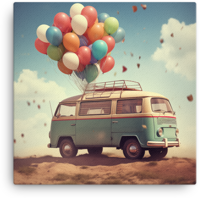 Vintage Van with Balloons Canvas