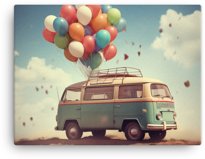 Vintage Van with Balloons Canvas