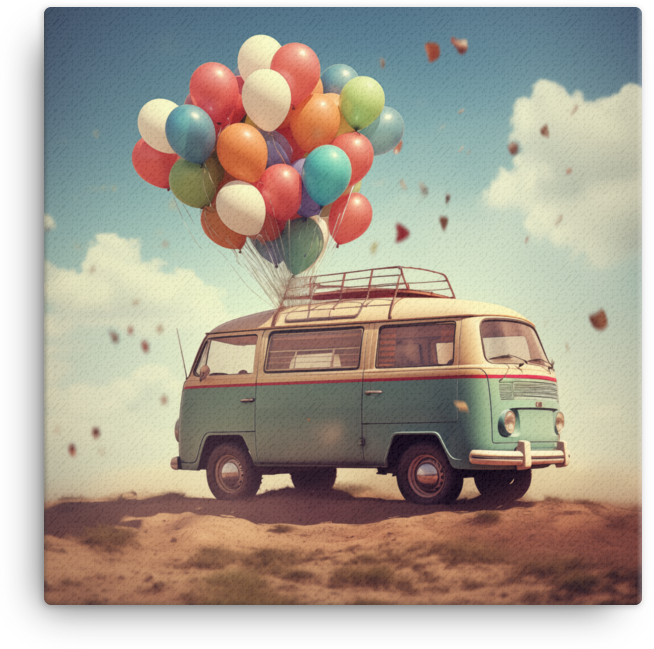 Vintage Van with Balloons Canvas