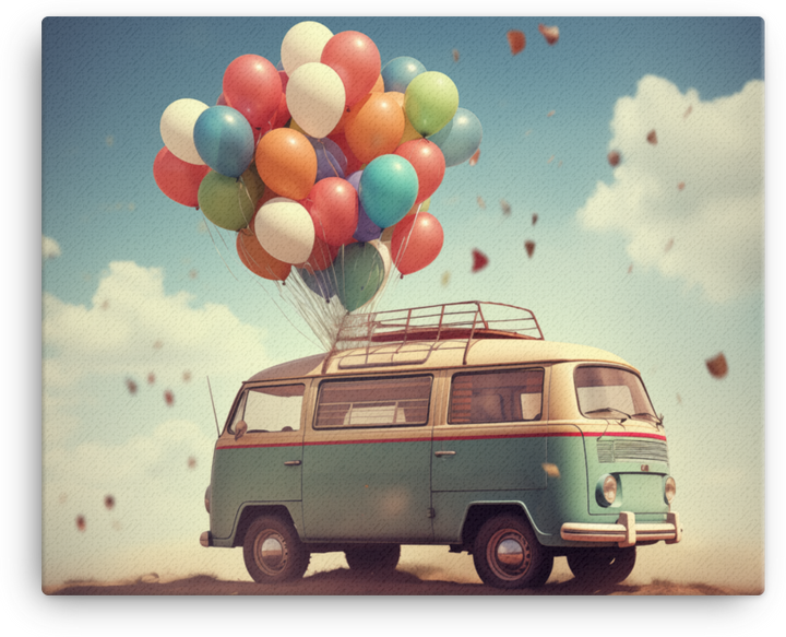 Vintage Van with Balloons Canvas