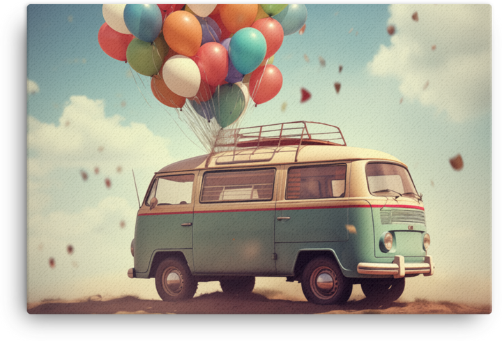 Vintage Van with Balloons Canvas