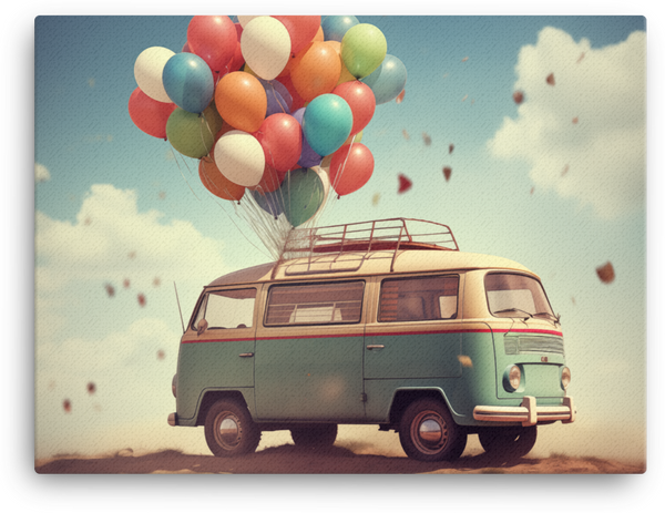 Vintage Van with Balloons Canvas