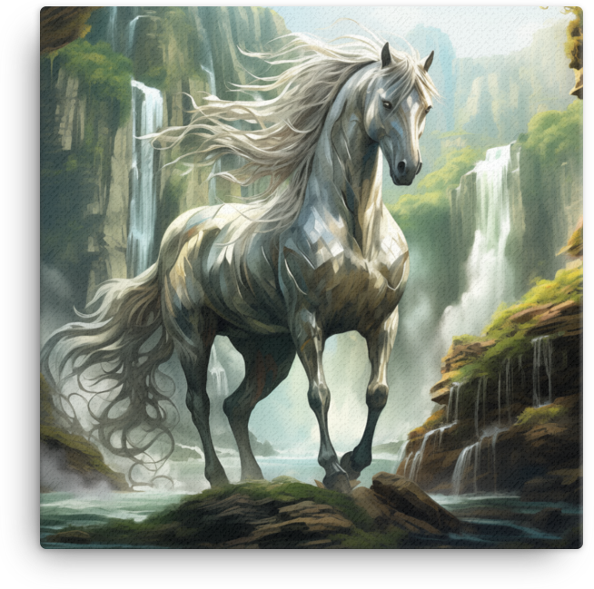 Waterfall Haven Horse Canvas Wall Art