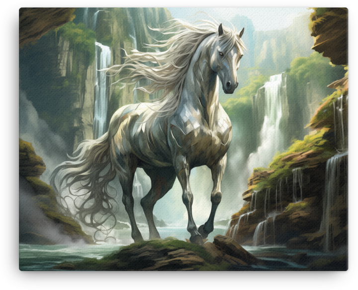 Waterfall Haven Horse Canvas Wall Art