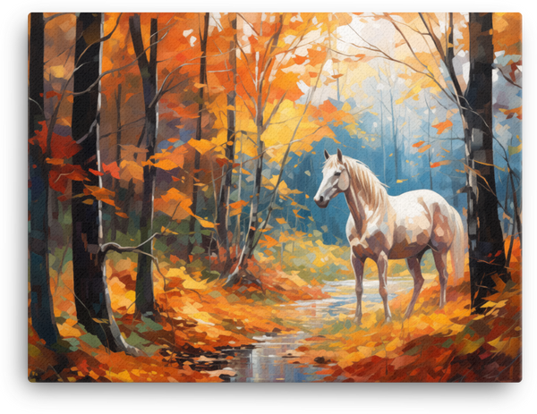 White Horse Amidst Fall Foliage Canvas Wall Art