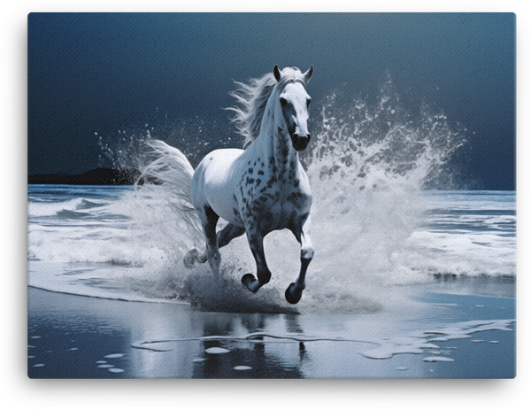 White Horse Galloping in the Surf Canvas Wall Art