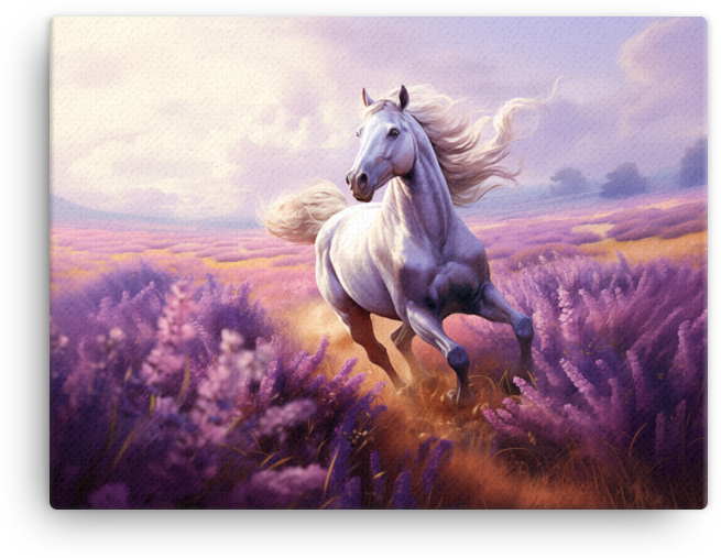 White Stallion in Lavender Canvas Wall Art