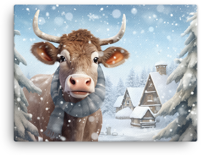 Winter Wonderland Cow Canvas Wall Art