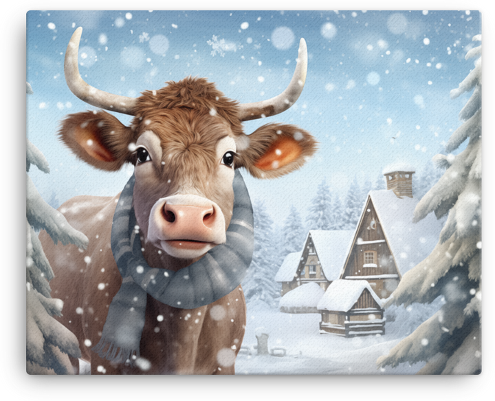 Winter Wonderland Cow Canvas Wall Art
