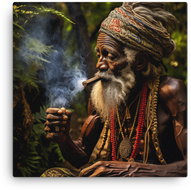 Wise Elder with Cigar in Mystical Forest Canvas