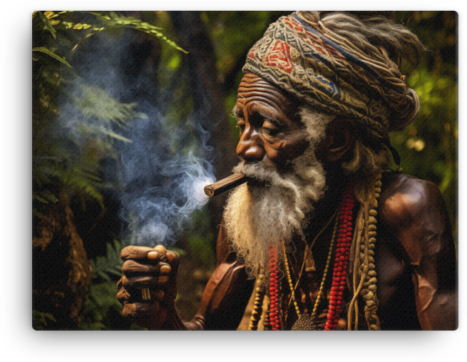 Wise Elder with Cigar in Mystical Forest Canvas