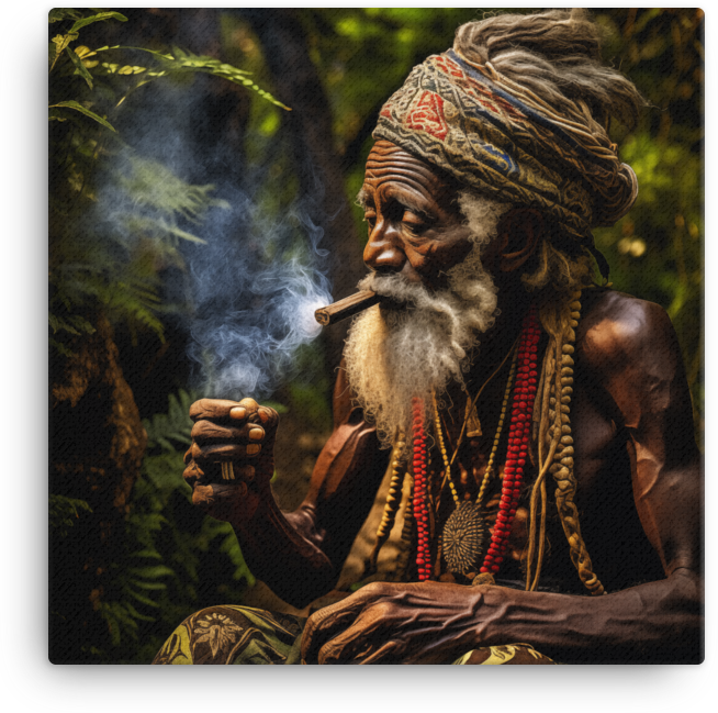 Wise Elder with Cigar in Mystical Forest Canvas