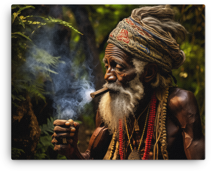 Wise Elder with Cigar in Mystical Forest Canvas