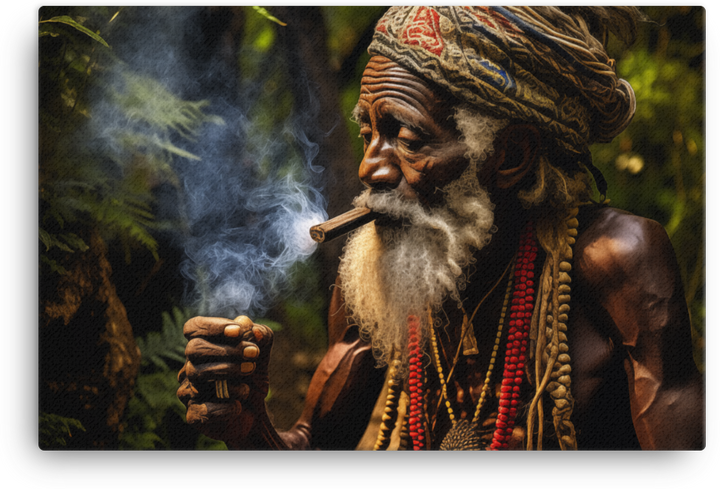 Wise Elder with Cigar in Mystical Forest Canvas