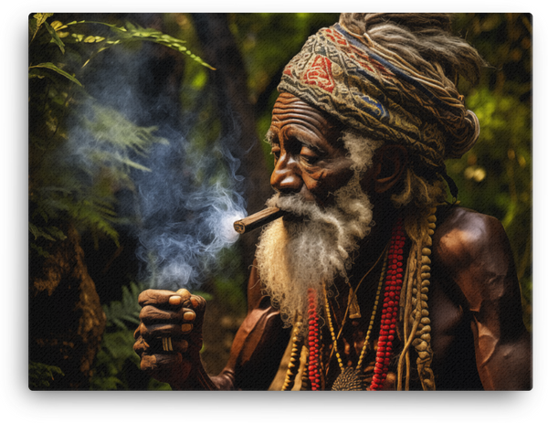 Wise Elder with Cigar in Mystical Forest Canvas