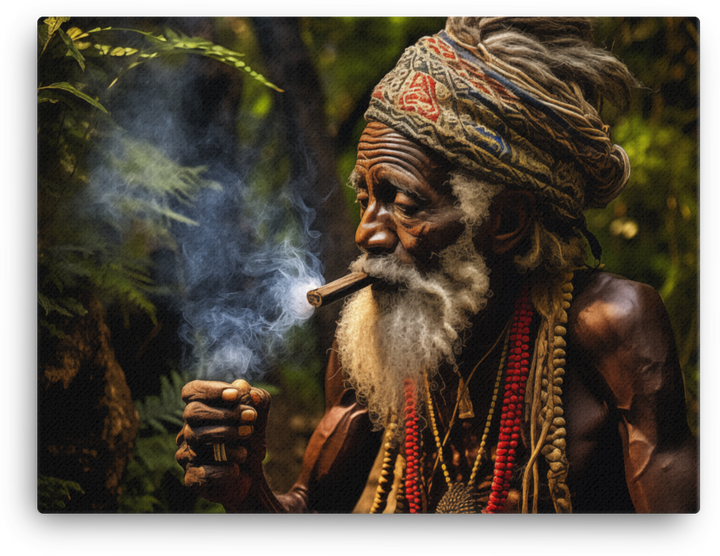 Wise Elder with Cigar in Mystical Forest Canvas