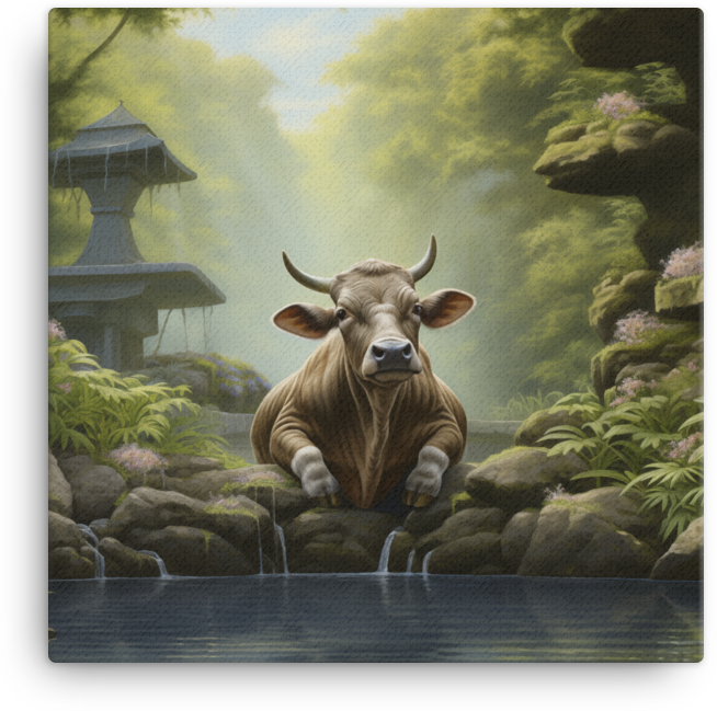 Zen Garden Cow Canvas Wall Art