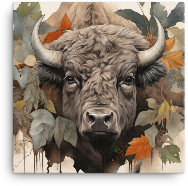 Autumn Foliage Bison Portrait Canvas Wall Art