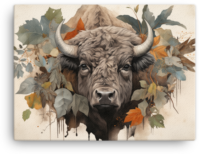 Autumn Foliage Bison Portrait Canvas Wall Art