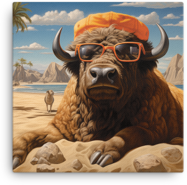 Beachside Bison Chillout Canvas Wall Art