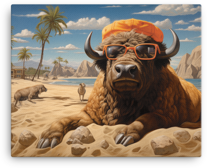 Beachside Bison Chillout Canvas Wall Art