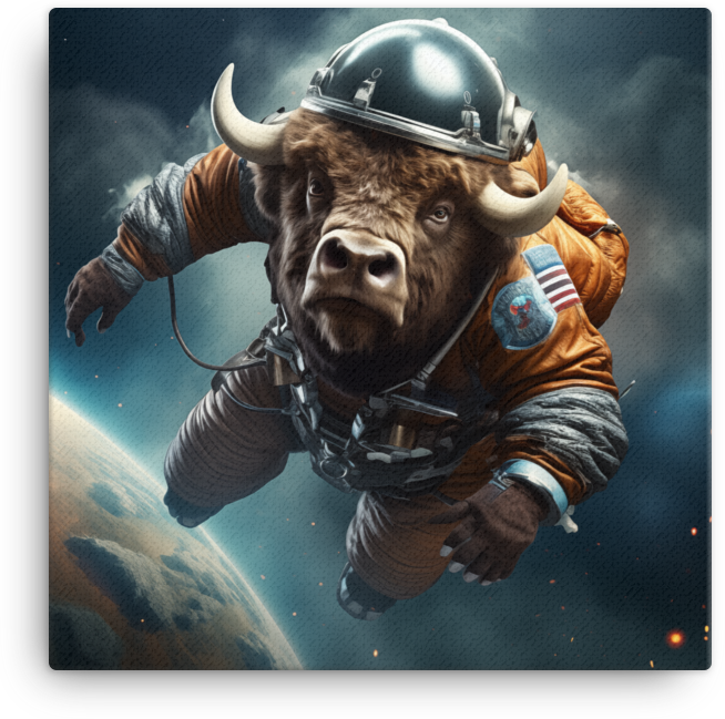Bison Astronaut Floating in Space Canvas Wall Art