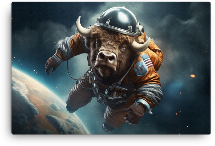 Bison Astronaut Floating in Space Canvas Wall Art