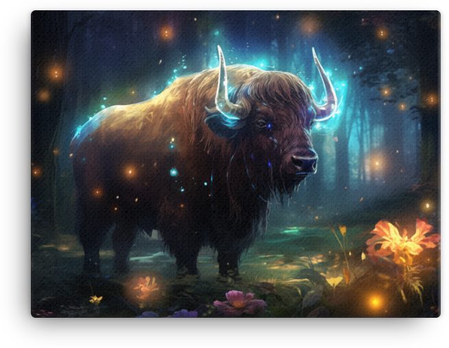 Celestial Bison in Mystic Woods Canvas Wall Art