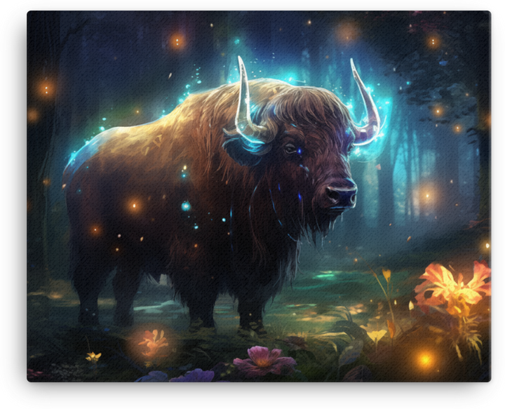 Celestial Bison in Mystic Woods Canvas Wall Art