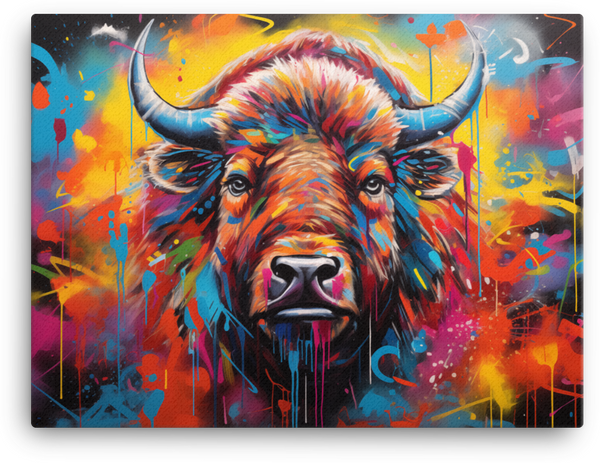 Cosmic Colorburst Bison Canvas Wall Art