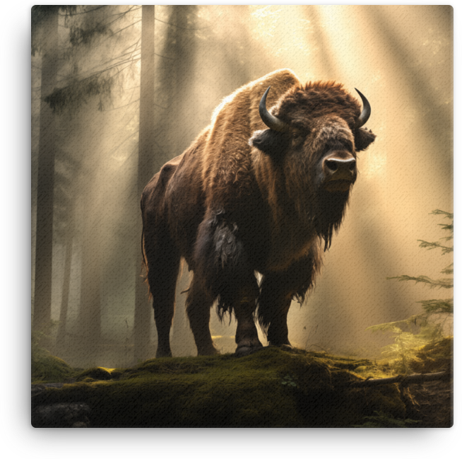 Forest Guardian Bison in Morning Light Canvas Wall Art