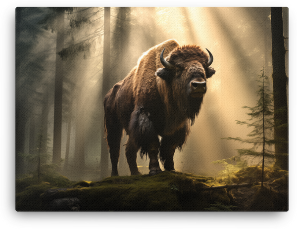 Forest Guardian Bison in Morning Light Canvas Wall Art