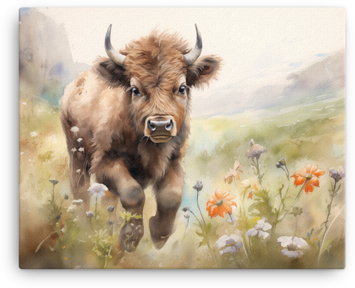 Meadow Grazing Bison Canvas Wall Art