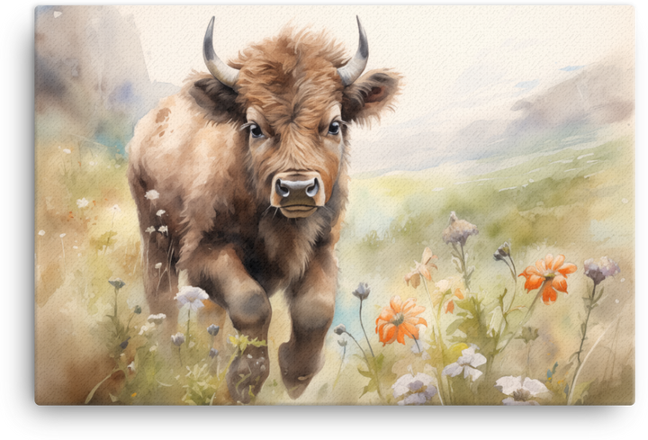 Meadow Grazing Bison Canvas Wall Art