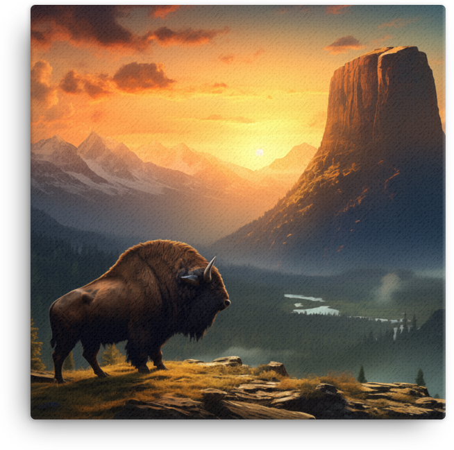 Mountain Majesty Bison at Dusk Canvas Wall Art