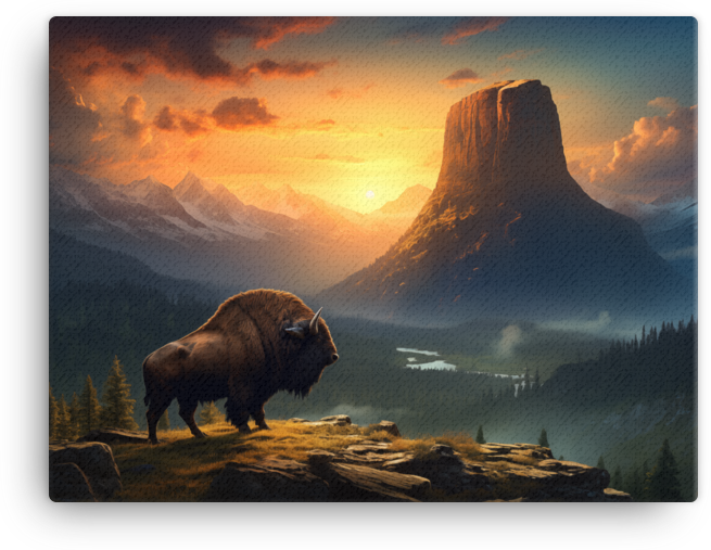 Mountain Majesty Bison at Dusk Canvas Wall Art