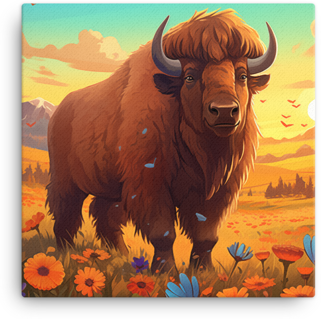 Mountain Meadow Bison at Dusk Canvas Wall Art