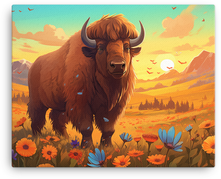 Mountain Meadow Bison at Dusk Canvas Wall Art