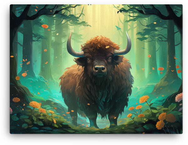 Mystic Forest Bison Canvas Wall Art
