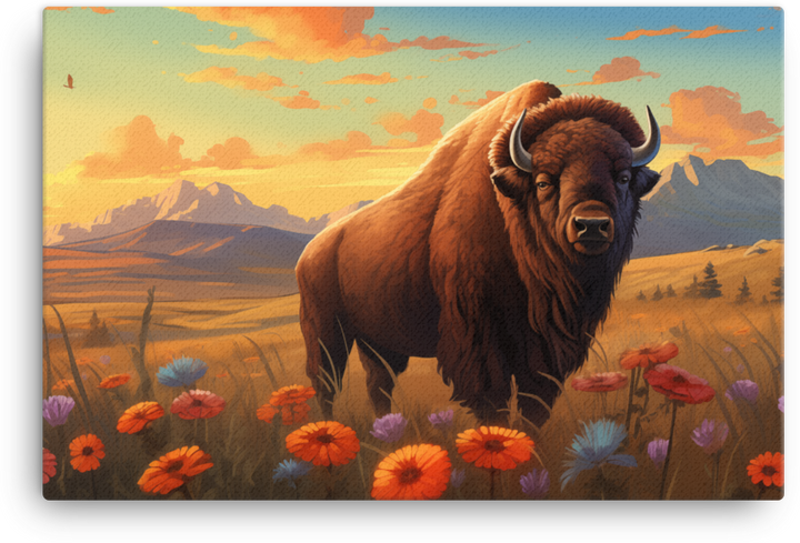 Prairie Sunset Bison Canvas Wall Art