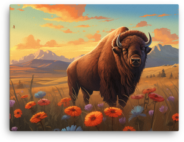 Prairie Sunset Bison Canvas Wall Art
