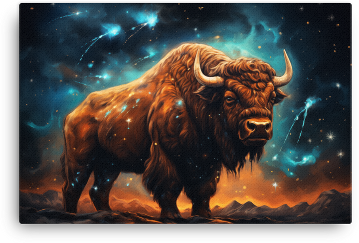 Starry Night Bison Majesty Canvas Wall Art